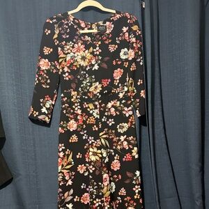 ECI Black Floral Long Sleeve Dress